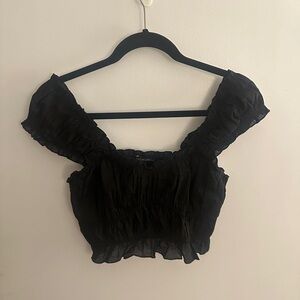 Cotton Candy LA Black Ruched Puff Sleeve Crop Top - Size M